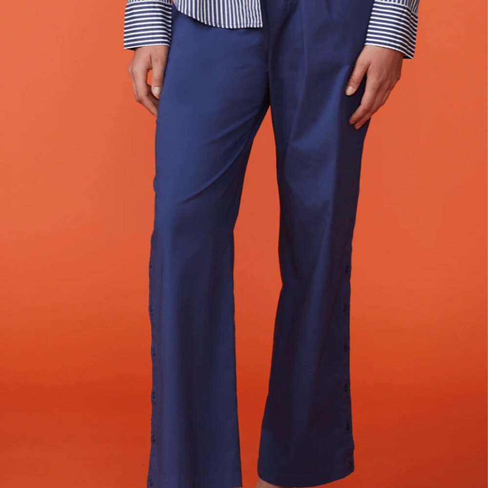 Monrow Women’s Poplin Wide-Leg Trousers – Navy (Size S) | NWT